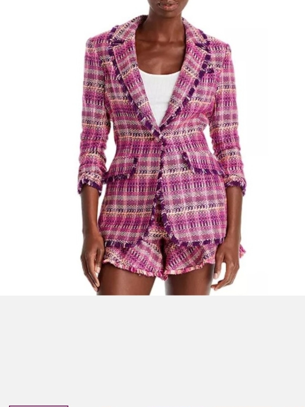 cinq a sept Pink Plaid Tweed Blazer